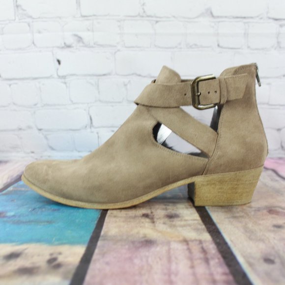 Sole Society Shoes - Sole Society Brigitte Brown Suede Back Zip Stacked Heel Ankle Boots US 10